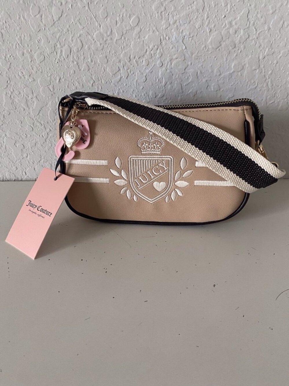 Juicy Couture Juicy Prep School Convertible Wristlet In Buff Beige Crown Logo‎
